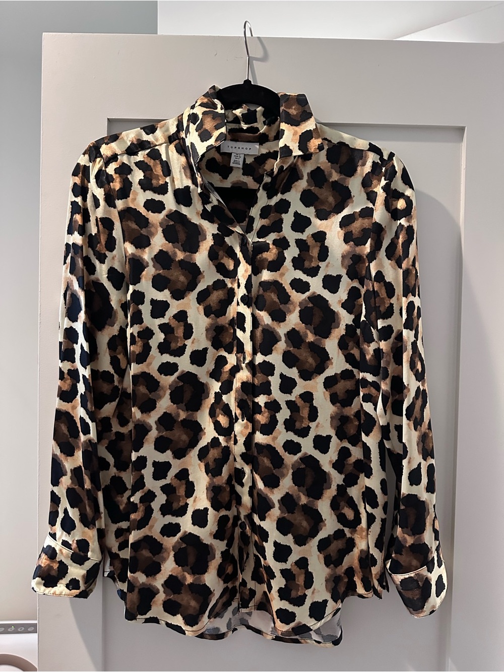Leopard Print Long Sleeve Button-Up Blouse - Brown